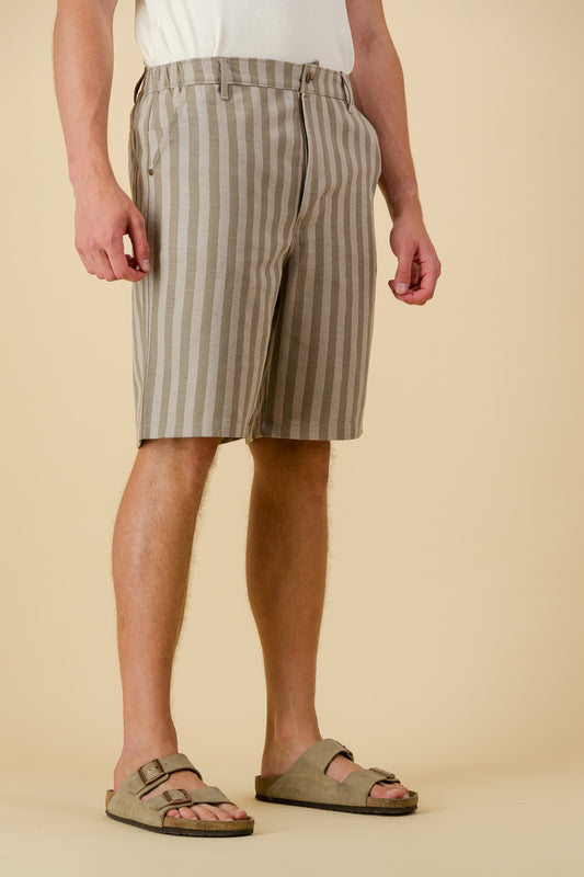 Bermuda Jorts Cotton Denim Olive Stripe