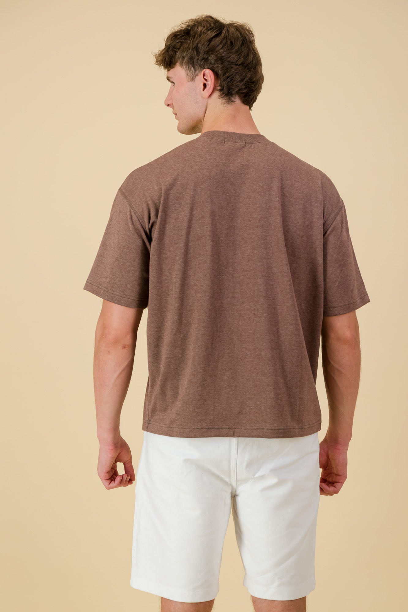 Poly Viscose Knit Boxy T-Shirt Brown