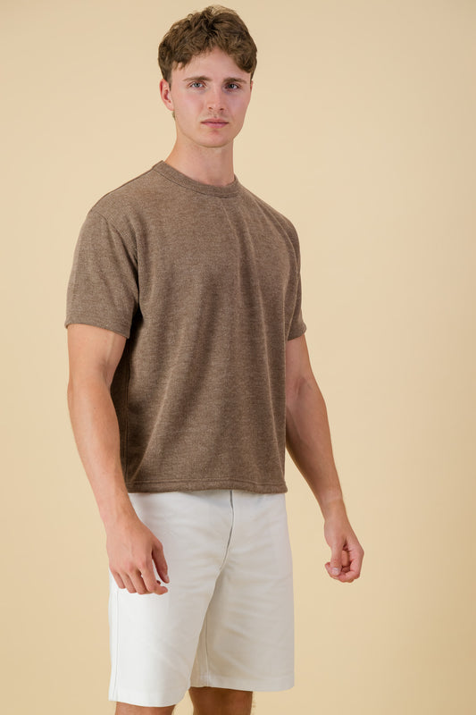 Poly Viscose Rib Boxy T-Shirt Brown
