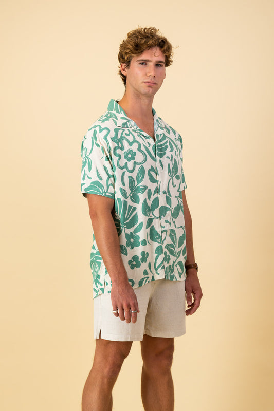 Green Naive Floral Viscose SS Shirt