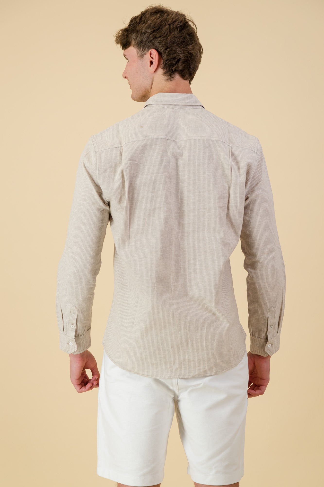 Linen Cotton LS Shirt Thin Stripe Sand