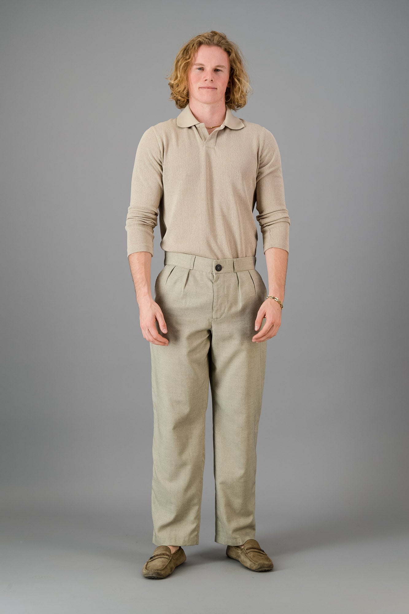 Classic Vintage Pants Taupe Birds-Eye