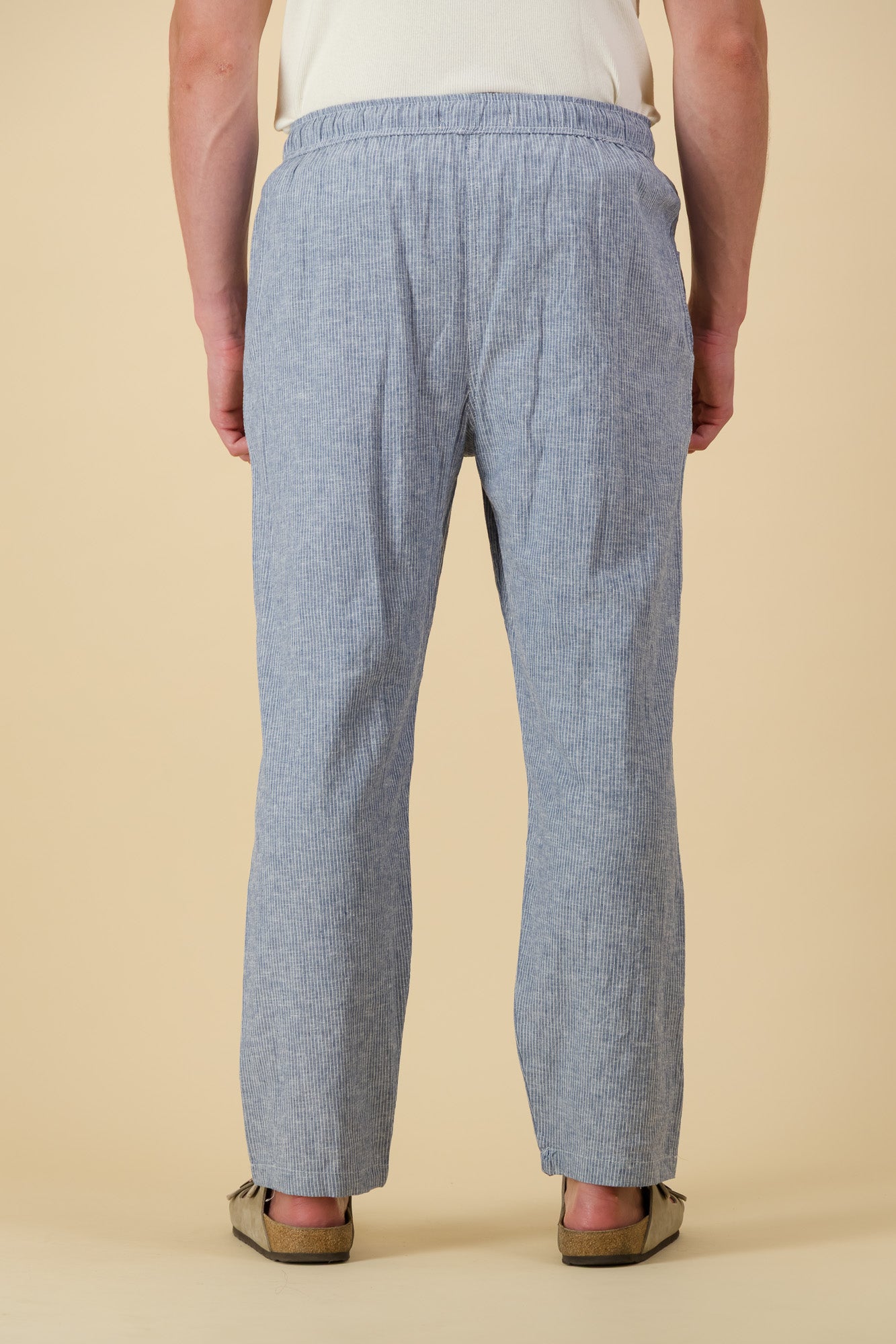 Linen Cotton Comfort Pants Thin Stripe Denim
