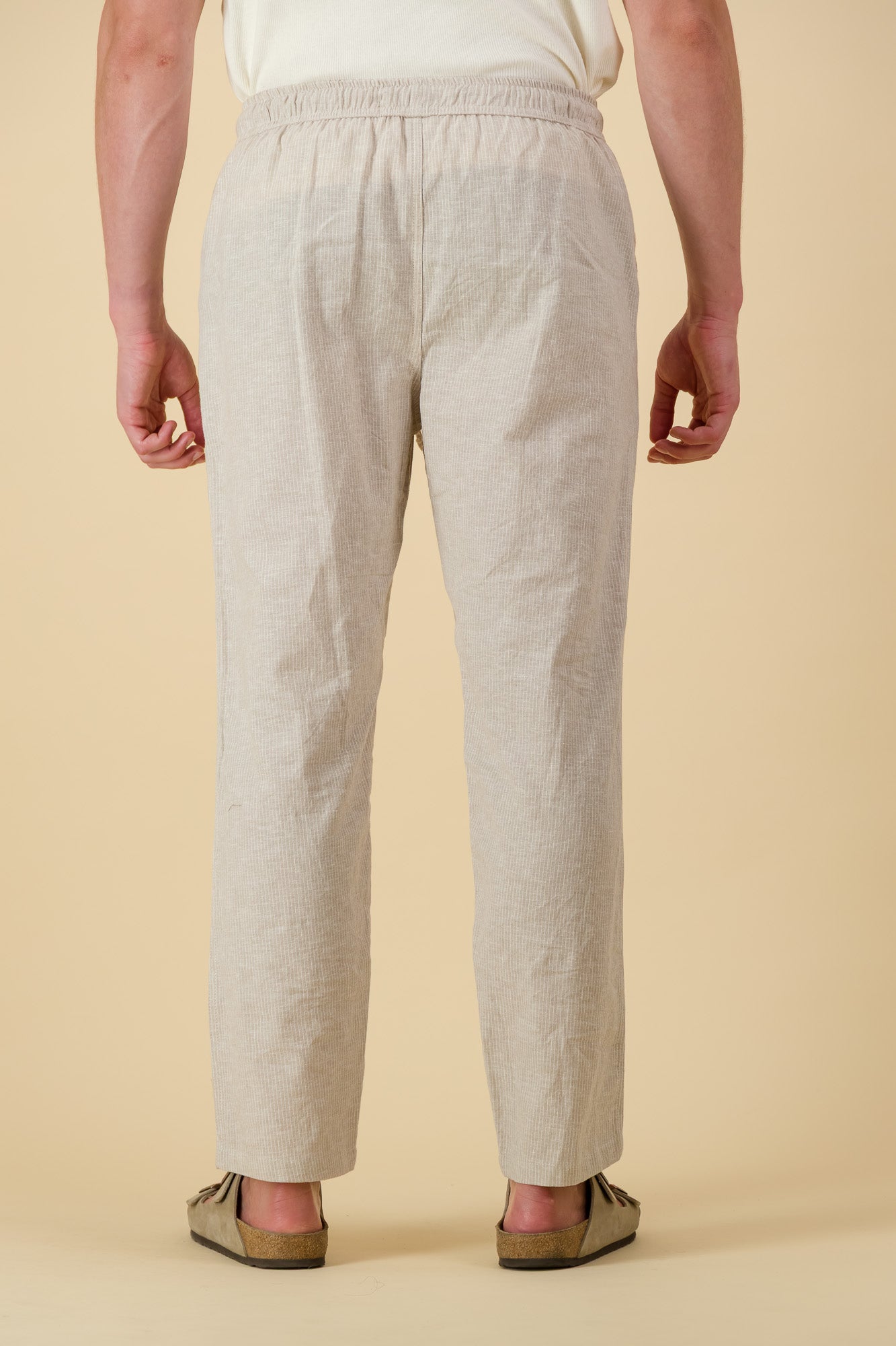 Linen Cotton Comfort Pants Thin Stripe Sand