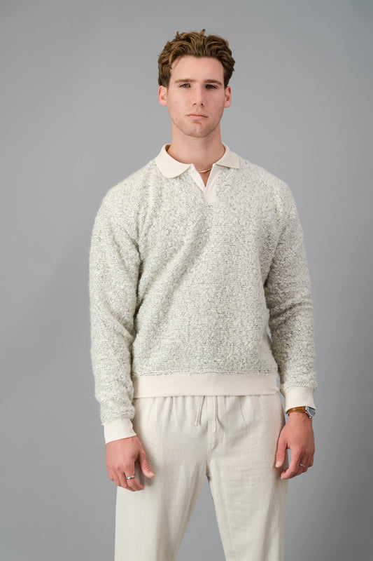 Poly Boucle LS Polo Off-White Marle