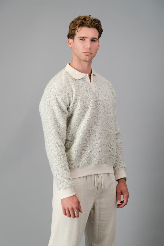 Poly Boucle LS Polo Off-White Marle