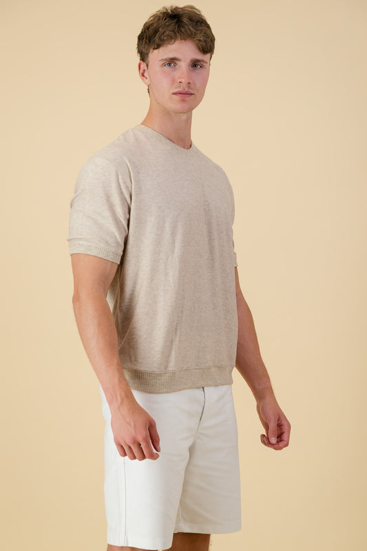 Rayon Knit Regular Fit T-Shirt Beige
