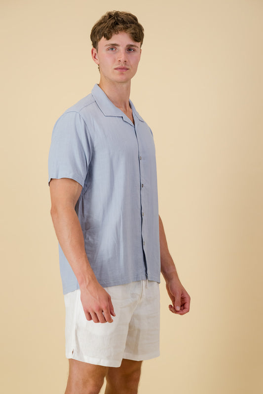Linen-Look Viscose Shirt Sky