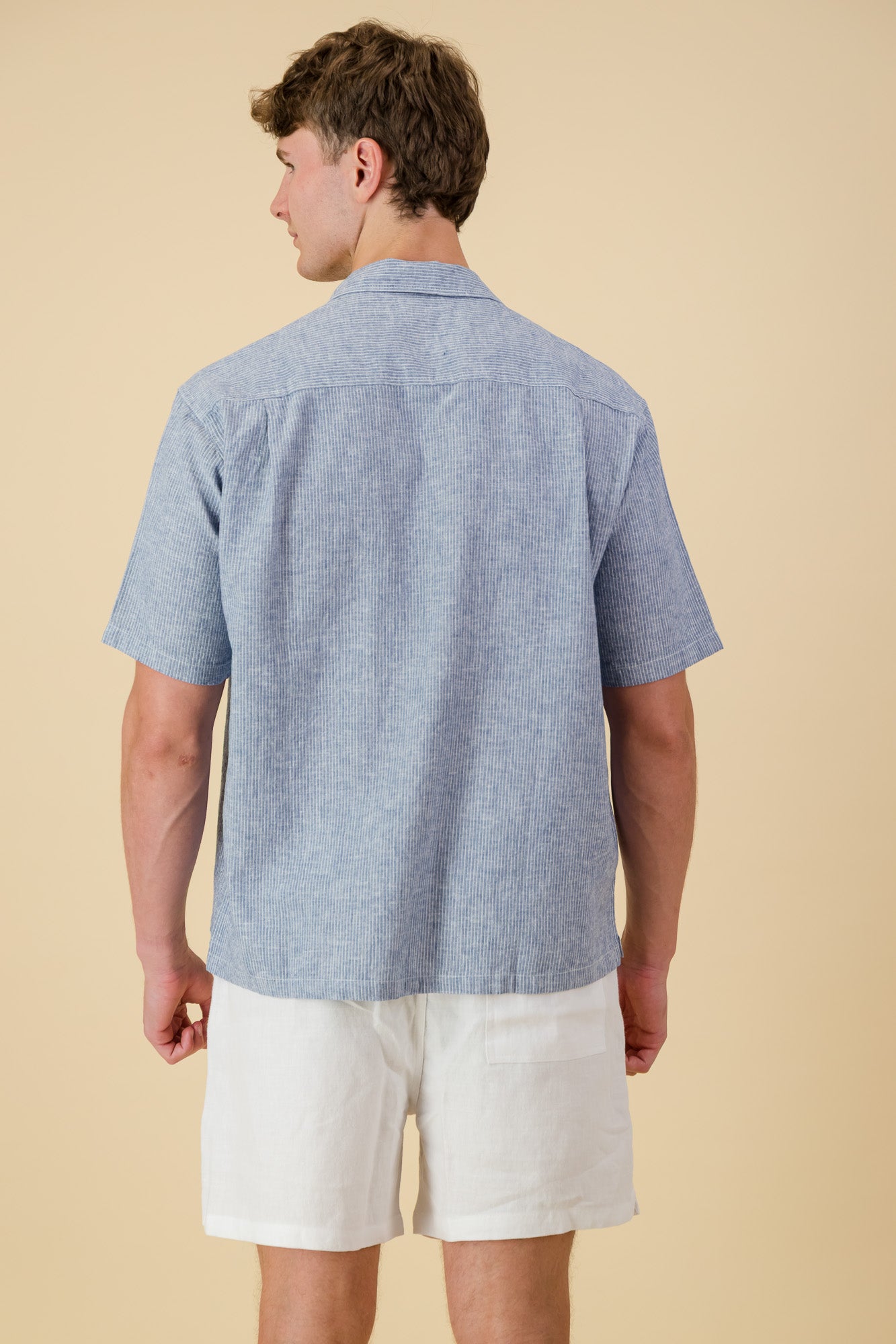 Linen Cotton Shirt Thin Stripe Denim