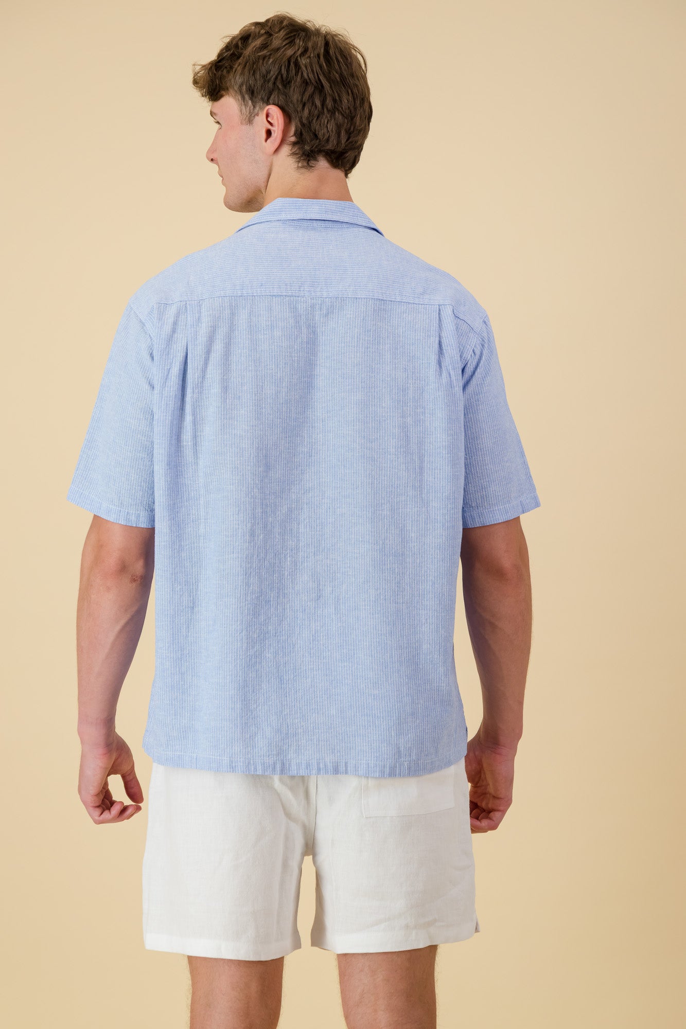 Linen Cotton Shirt Thin Stripe Sky