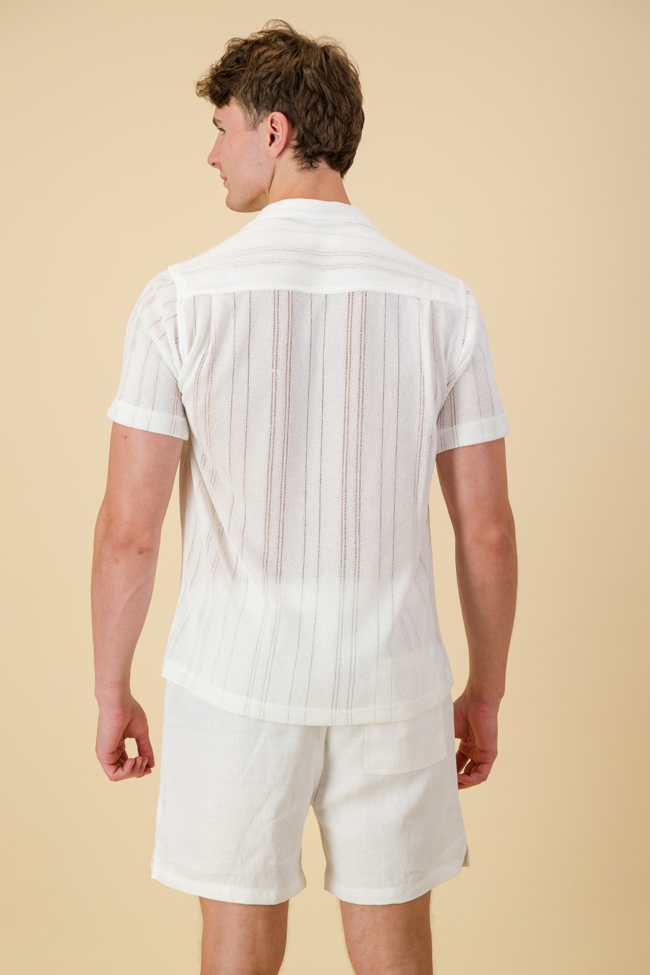 Poly Crochet Shirt White Ladder Lace