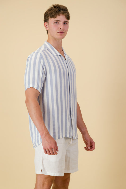Viscose Shirt Mesh Sky Stripe