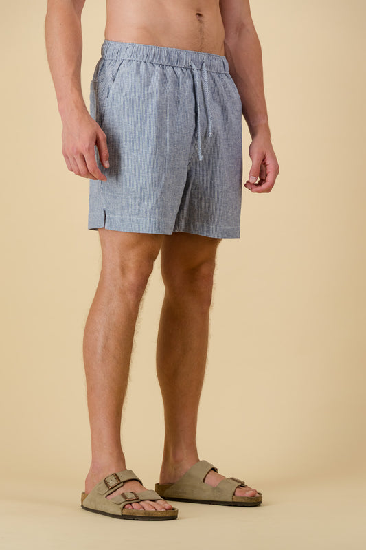 Linen Cotton Shorts Thin Stripe Denim