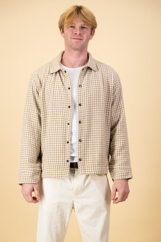 Lined Overshirt Wool Blend Herringbone Wheat
