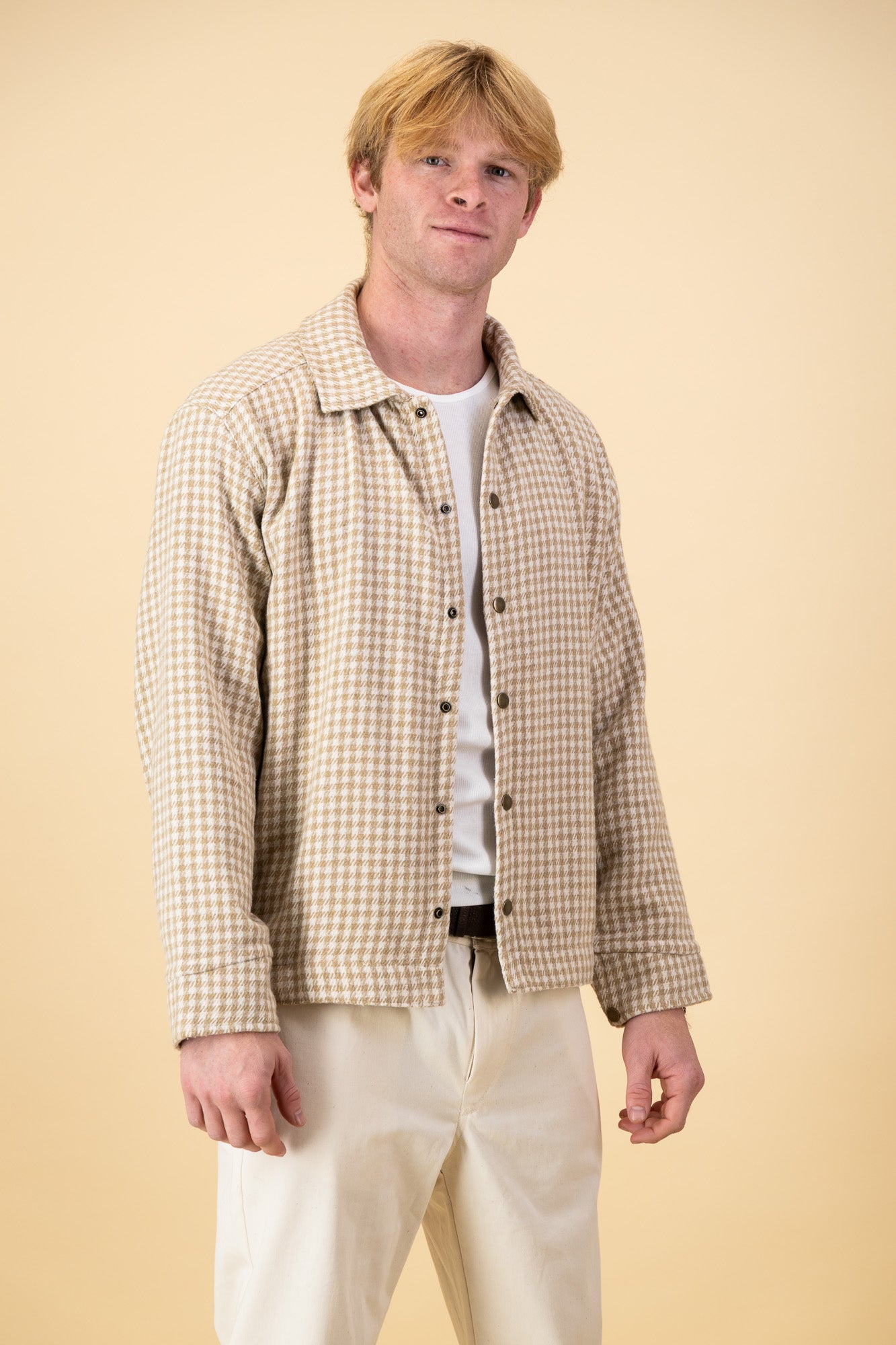 Lined Overshirt Wool Blend Herringbone Wheat