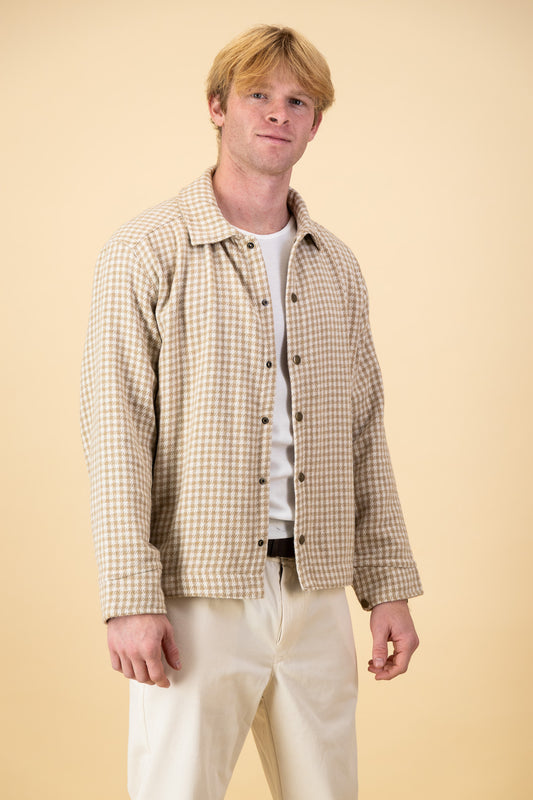 Lined Overshirt Wool Blend Herringbone Wheat