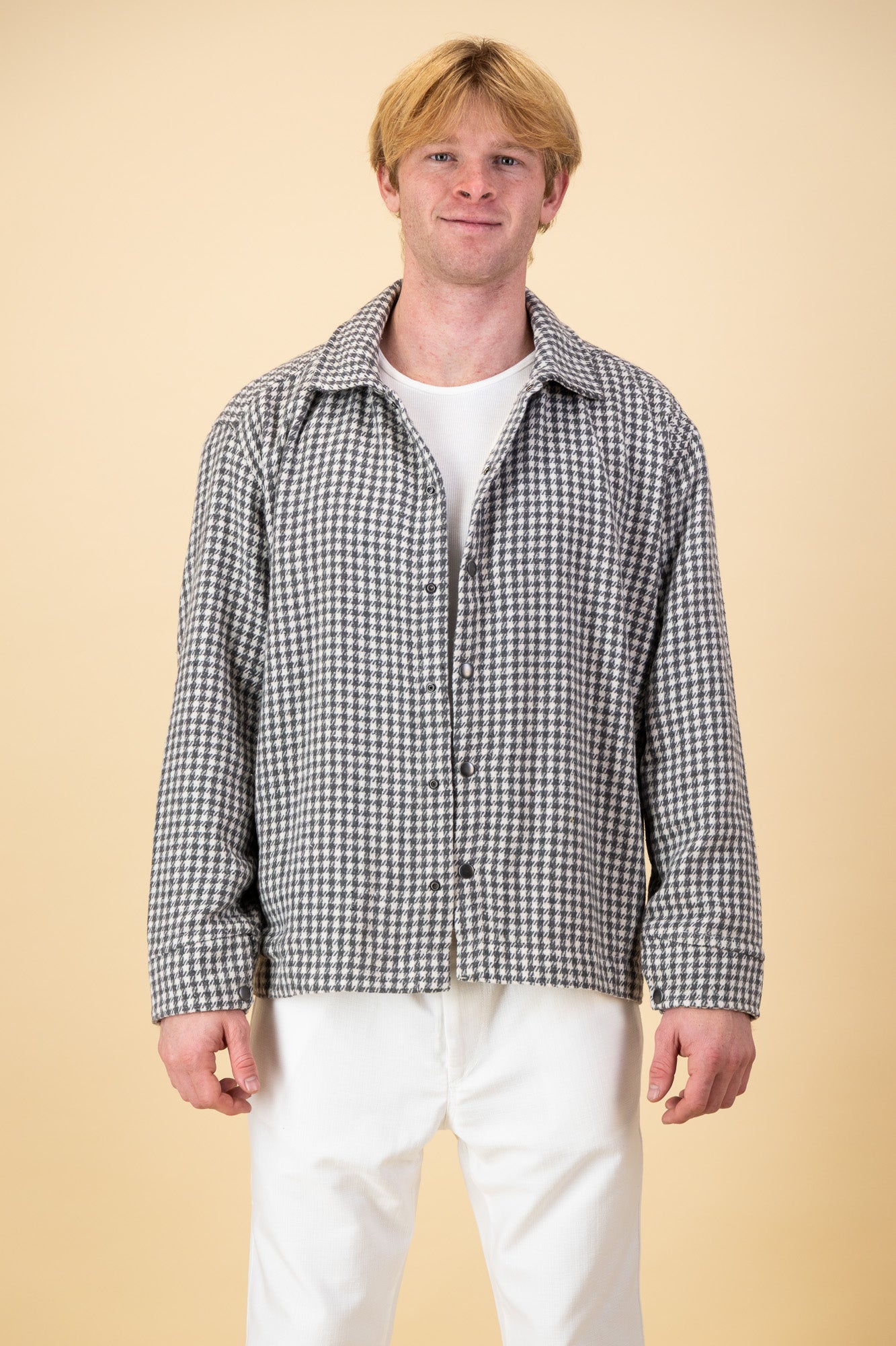 Lined Overshirt Wool Blend Herringbone Mid Grey