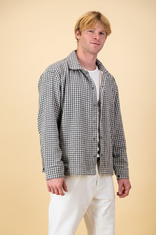 Lined Overshirt Wool Blend Herringbone Mid Grey
