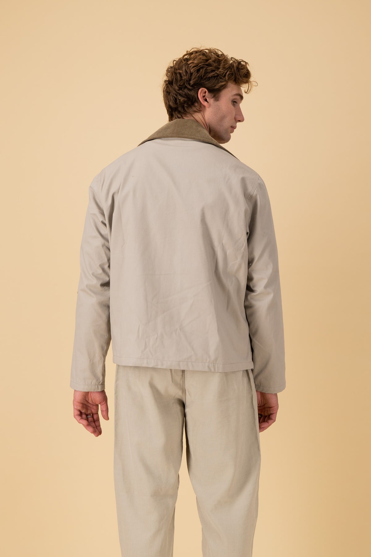 Barber Jacket Cotton Twill Stone, back view