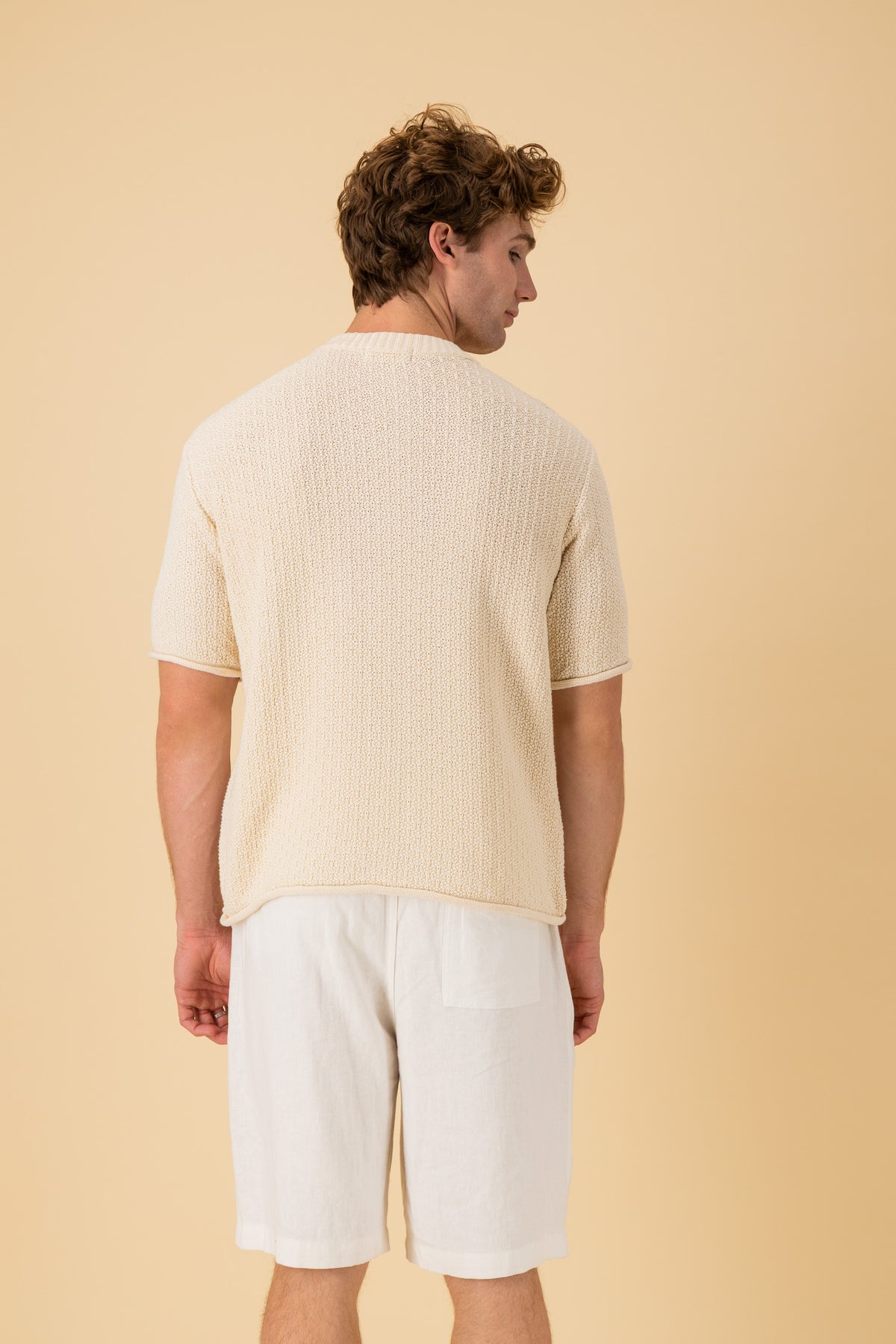 Boxy T-Shirt Cotton Knitwear Cream, back view