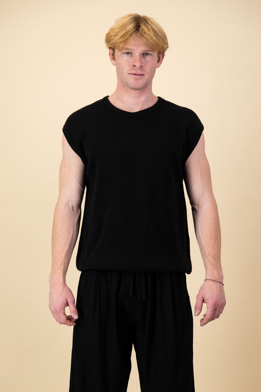 Cashmere-Feel Knit Sleeveless Gilet Black