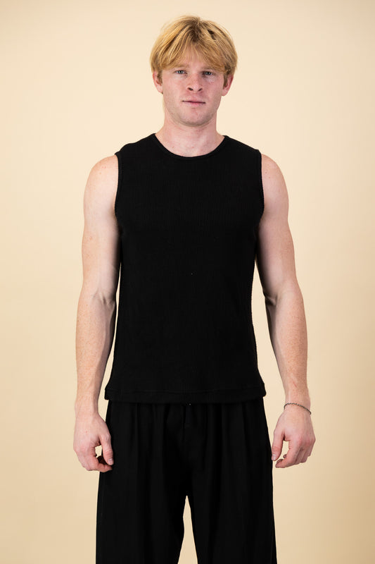 Cashmere-Feel Rib Vest Black