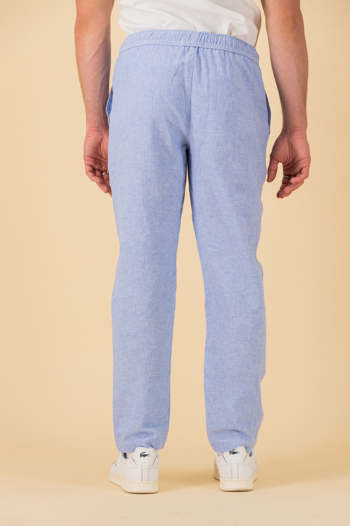 Comfort Pants Linen Cotton Thin Stripe Sky, back view