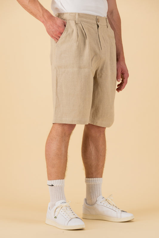 Comfort Vintage Shorts 100% Linen HW Gauze Natural, side view