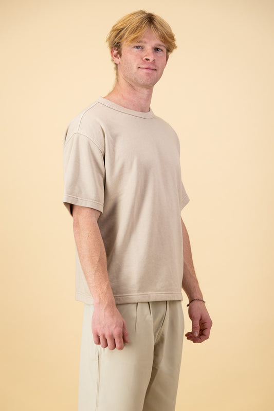 Cotton Fleece Boxy T-Shirt Stone