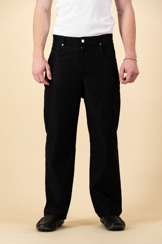 Cotton Denim Barrel Jeans Black