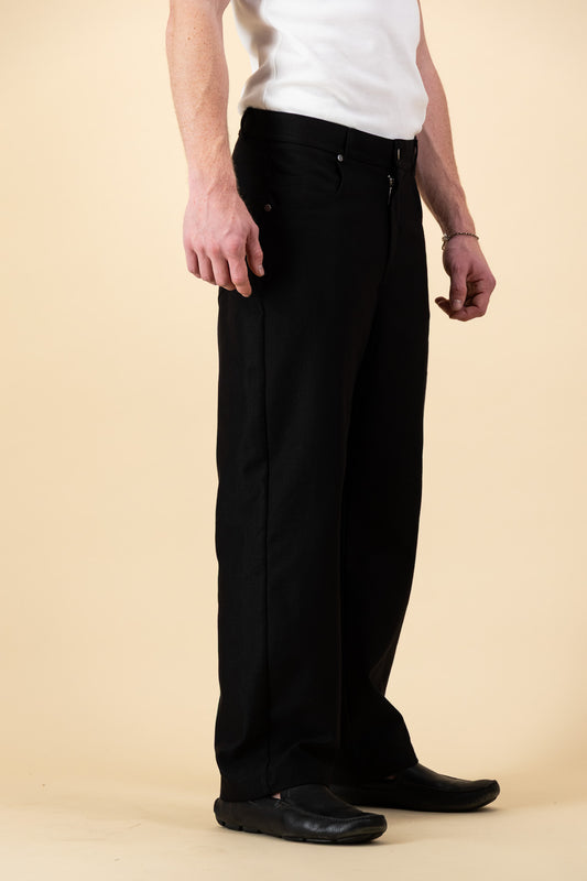 Cotton Denim Barrel Jeans Black