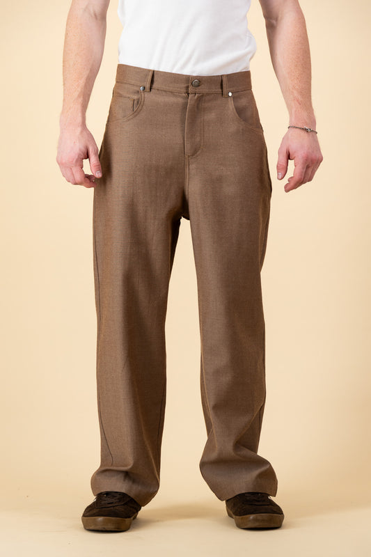 Cotton Denim Barrel Jeans Mocha