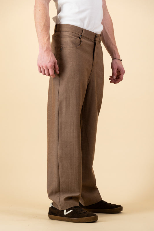 Cotton Denim Barrel Jeans Mocha