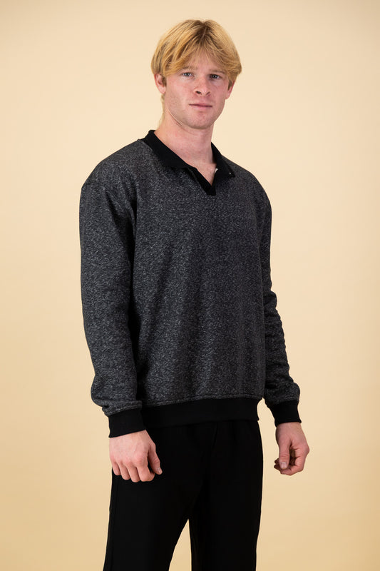 Cotton Fleece LS Polo Charcoal Marle