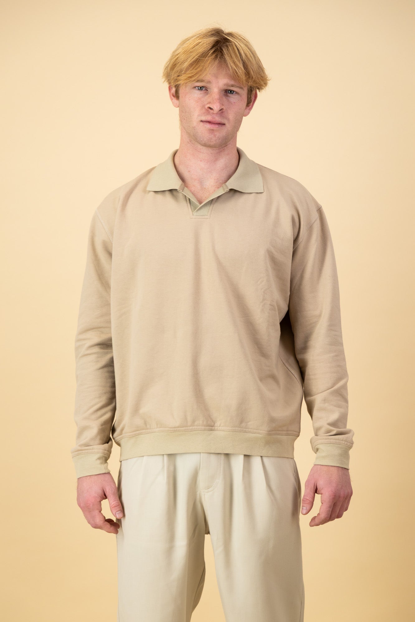 Cotton Fleece LS Polo Toffee