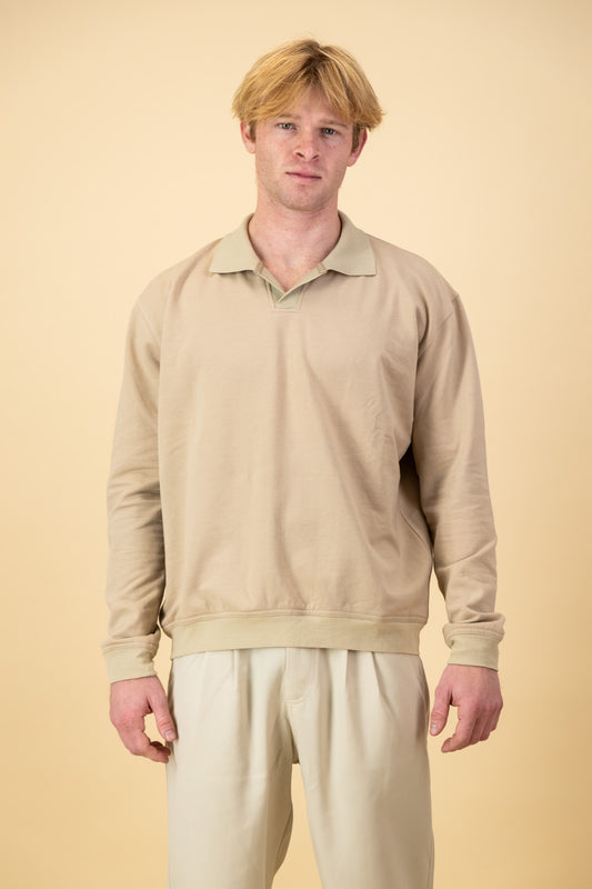 Cotton Fleece LS Polo Toffee