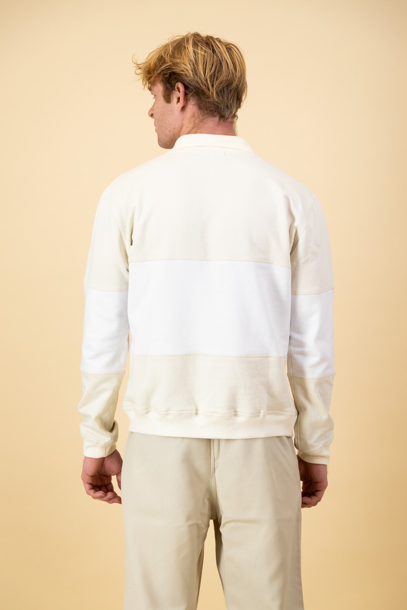 Cotton Fleece LS Polo Stripe White
