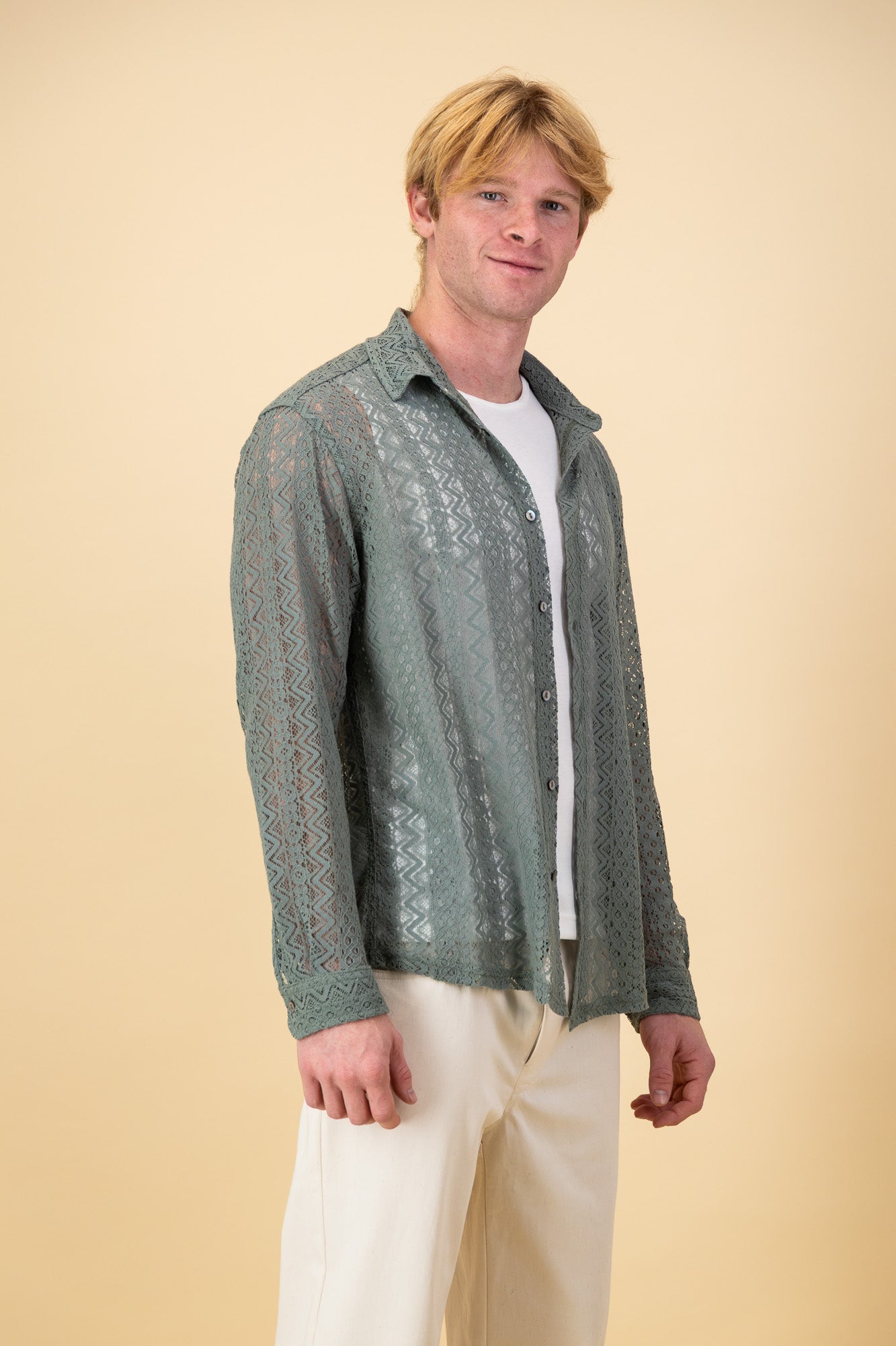 LS Shirt Lace Cotton Moss Green