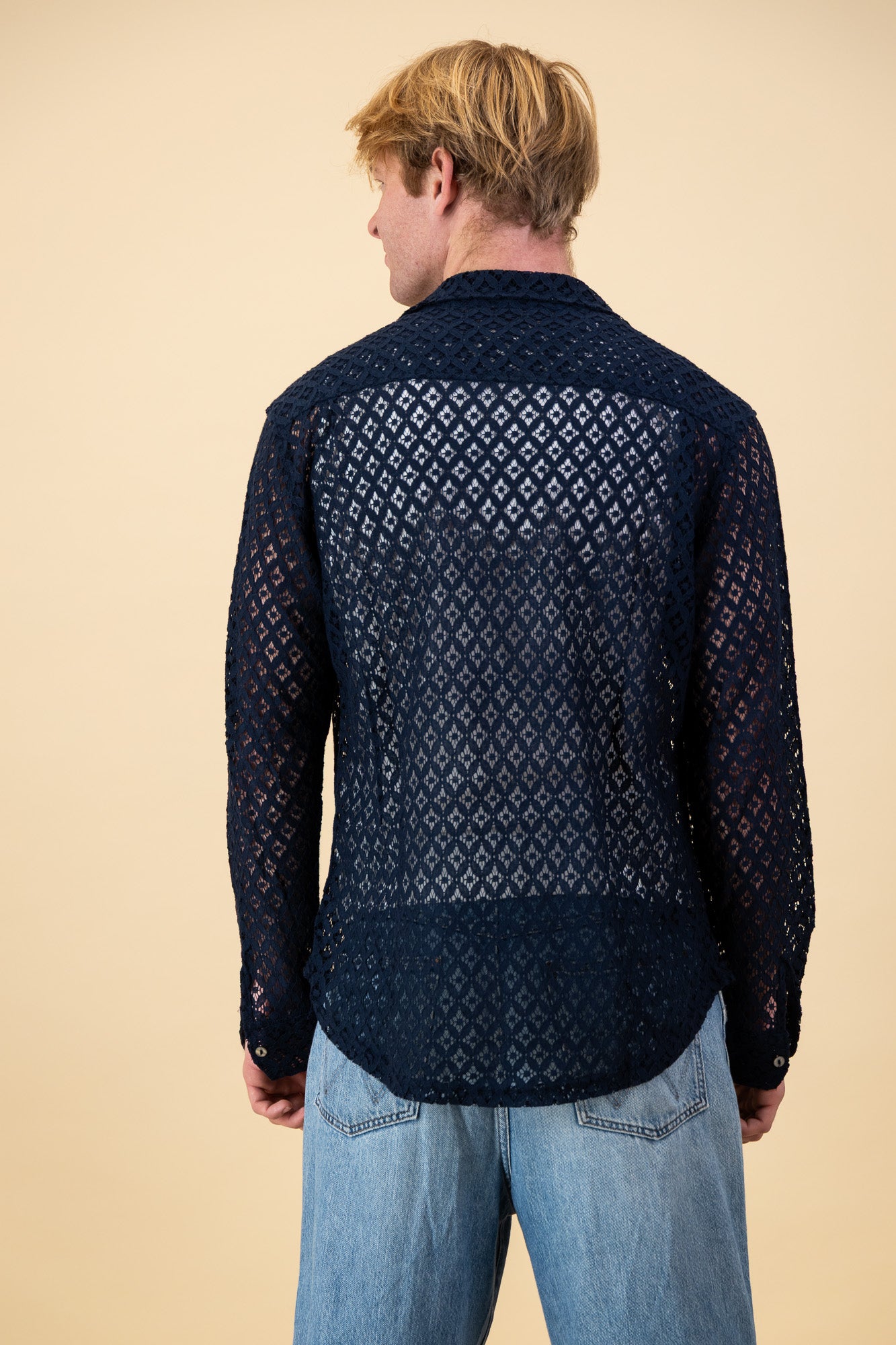 LS Shirt Lace Cotton Navy