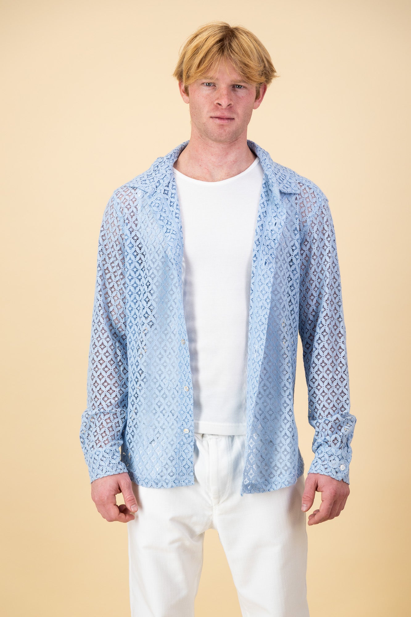 LS Shirt Lace Cotton Sky Blue