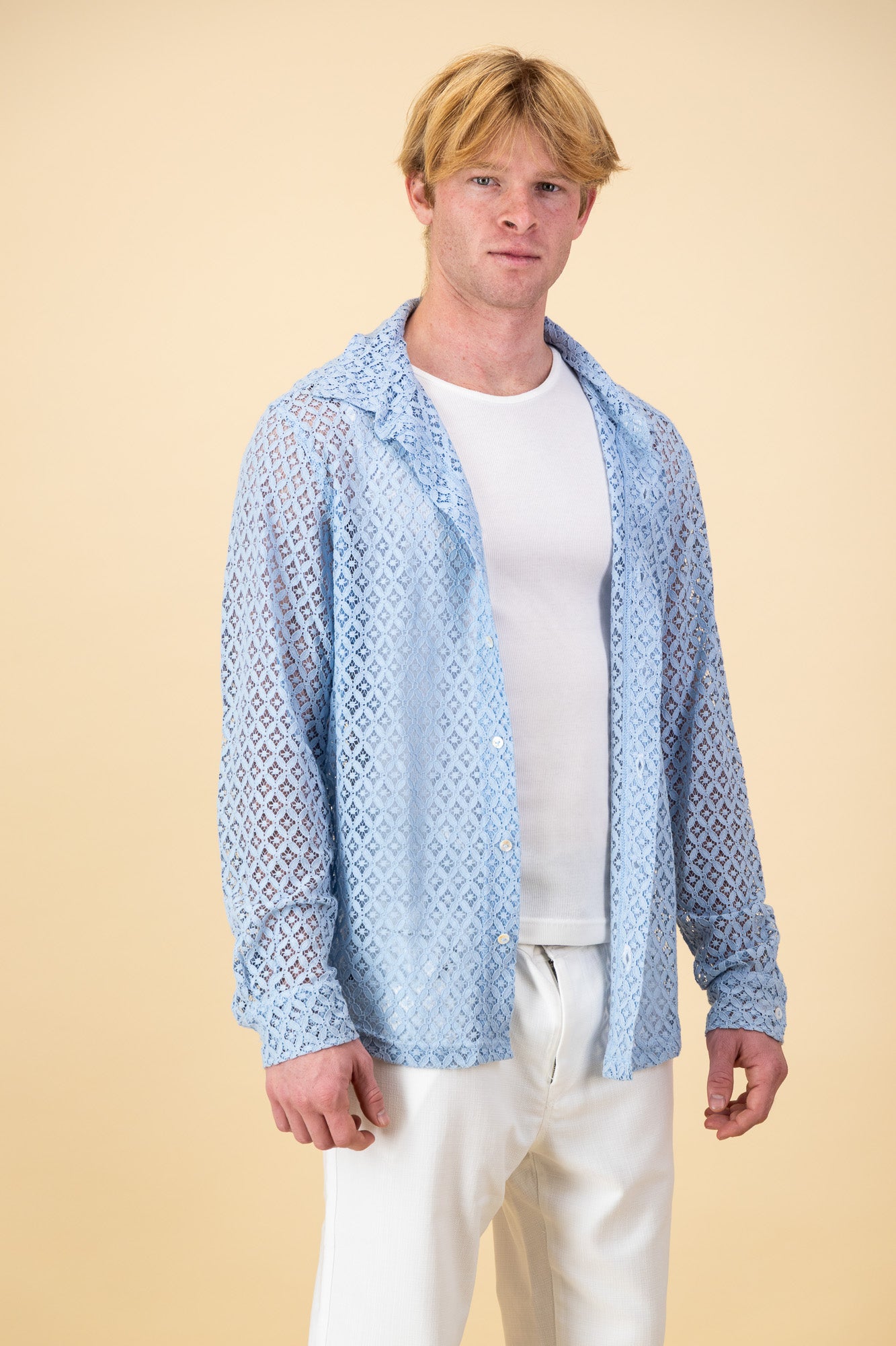 LS Shirt Lace Cotton Sky Blue