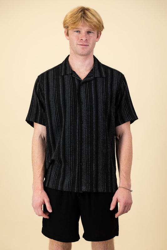 Cotton Double Muslin Shirt Black Stripe