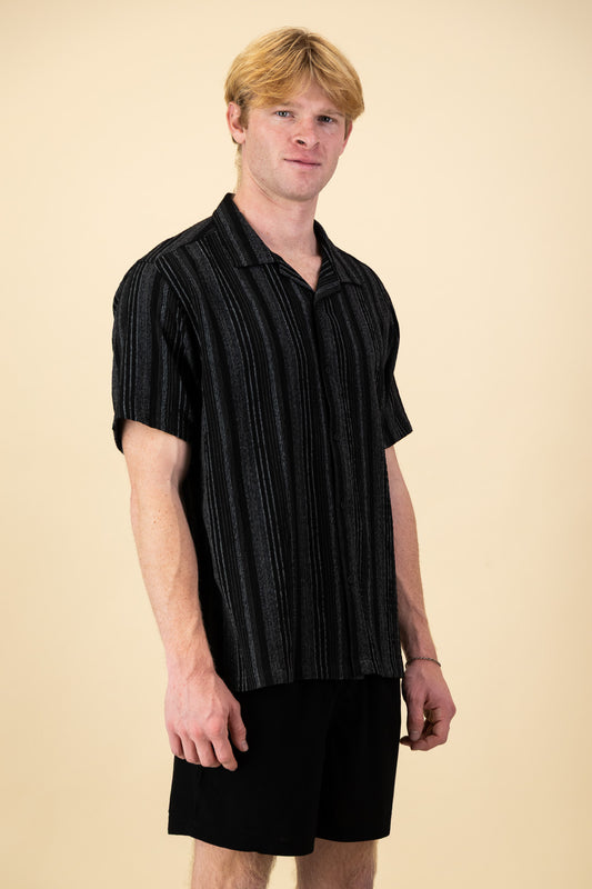 Cotton Double Muslin Shirt Black Stripe