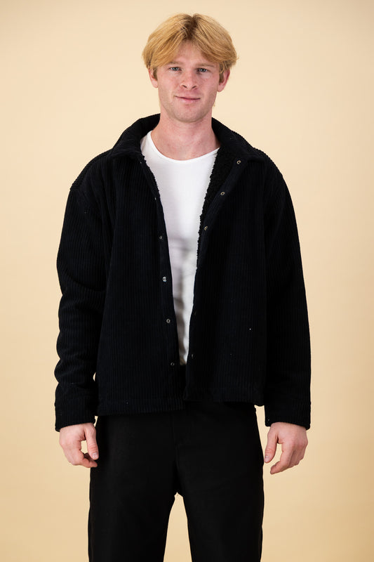 Soft Corduroy Overshirt Black Sherpa Lined