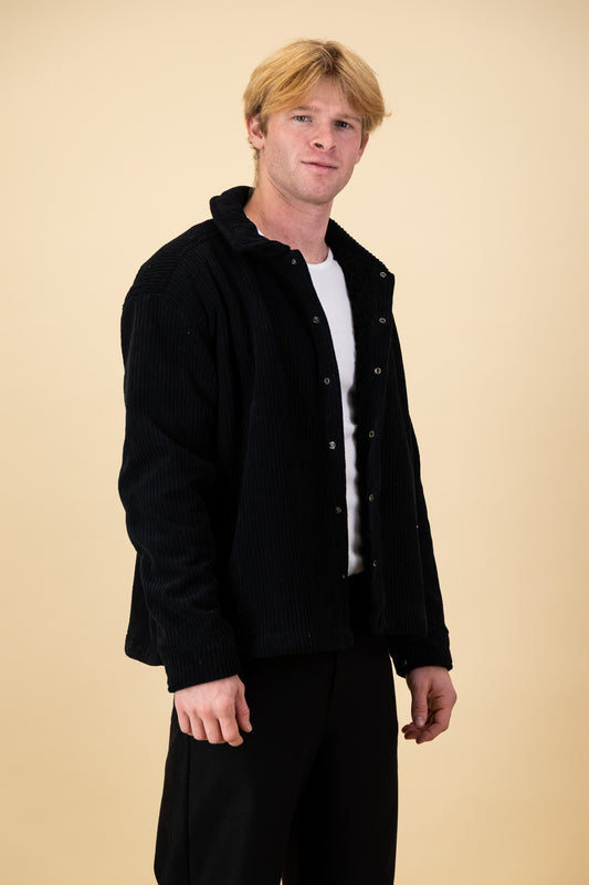 Soft Corduroy Overshirt Black Sherpa Lined