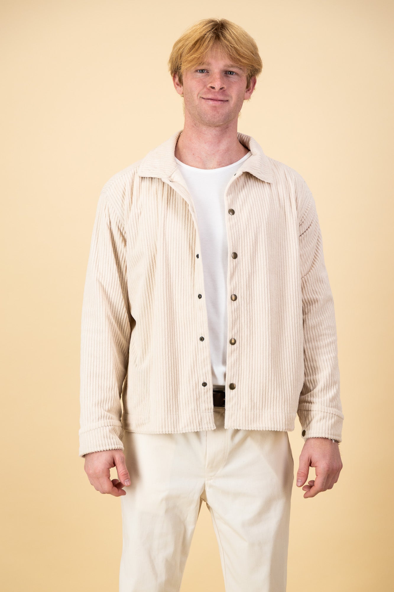 Soft Corduroy Overshirt Cream Sherpa Lined