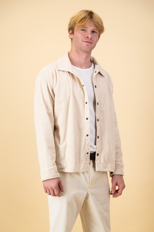 Soft Corduroy Overshirt Cream Sherpa Lined