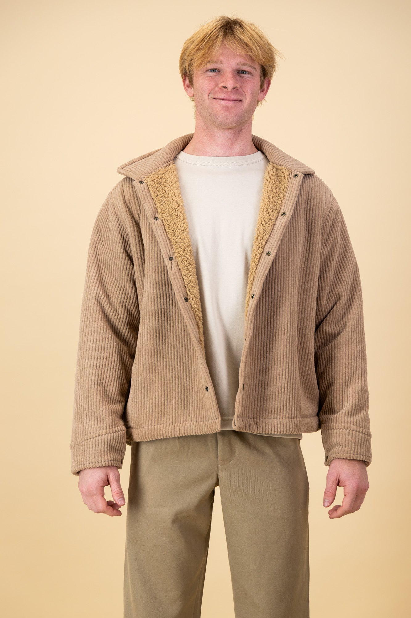 Soft Corduroy Overshirt Mocha Sherpa Lined