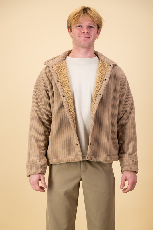 Soft Corduroy Overshirt Mocha Sherpa Lined