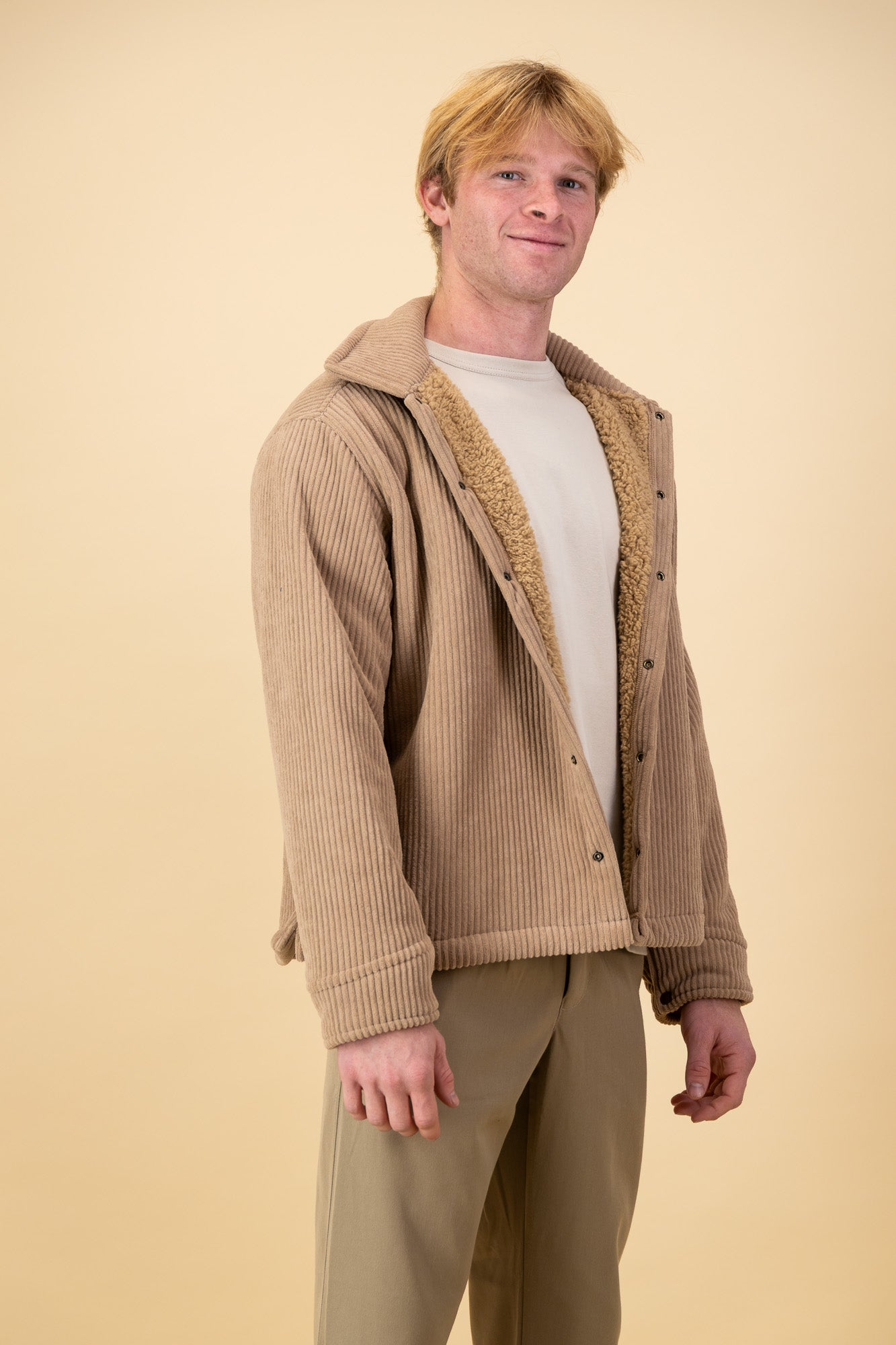 Soft Corduroy Overshirt Mocha Sherpa Lined